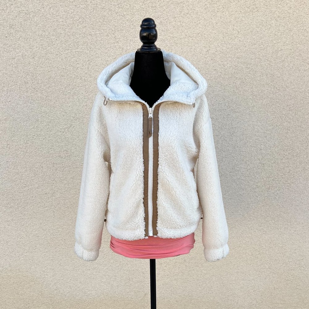 GAP Fit White Sherpa Hooded Jacket Women Size XS
